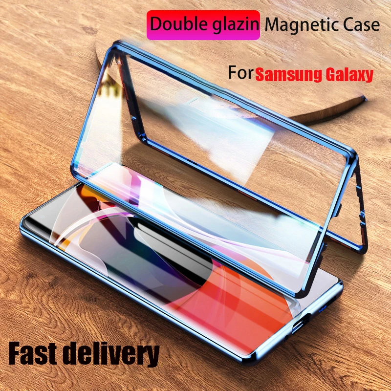 

Magnetic Metal Case For Samsung Galaxy Note 20 Ultra 10 Pro 9 S20 S10 S9 S8 Plus A51 A71 A50 A70 A10 A20 Double Side Glass Cover