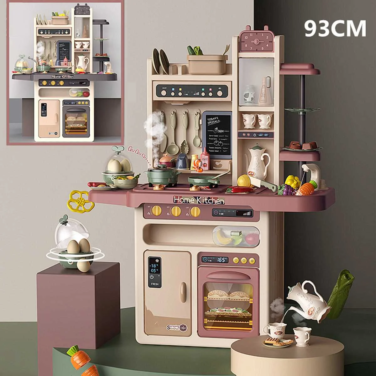 

Детский кухонный игрушечный набор 93 см, ролевые игры, имитация готовки, игрушки для игрового дома, спрей для воды из АБС-пластика, звуковой и ...