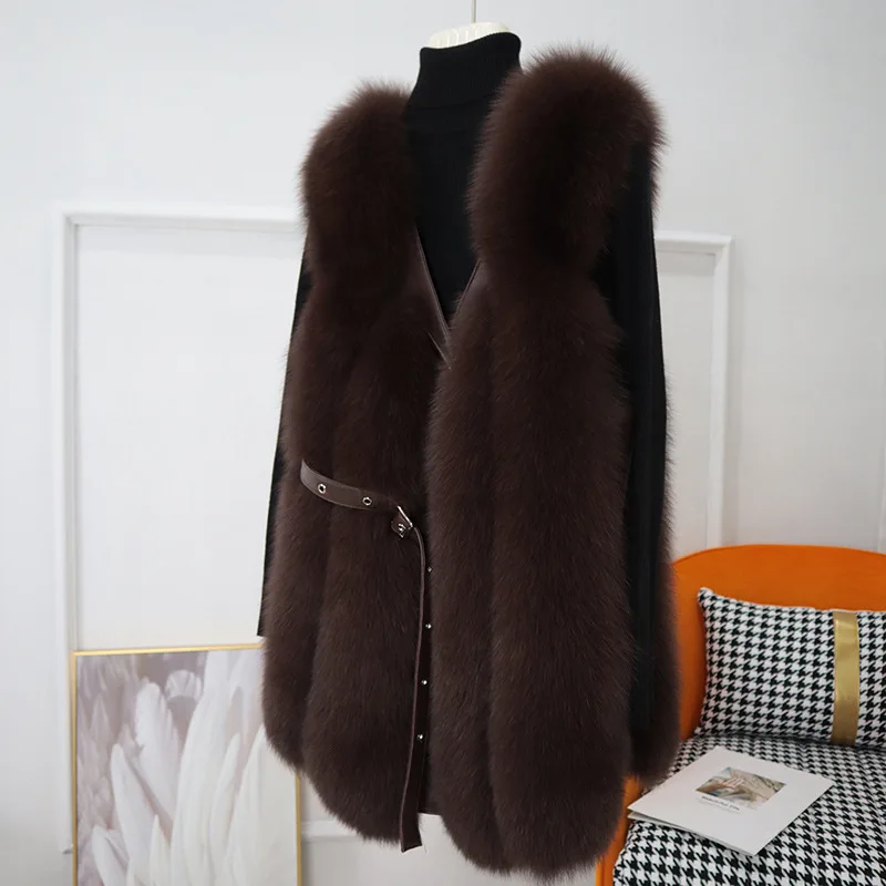 

Mid-Length Fox Fur Vest Luxury Fashion Slim-Fit Genuine Leather Sheepskin Women Coat 2021 Autumn and Winter Popular Fur Vest