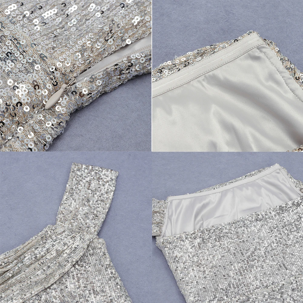 

2021 Summer Women's Party Dress Sexy Sequined Tube Top One-shoulder Split Elegant Long Dress Celebrity Nightclub Vestidos