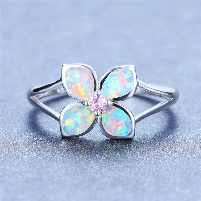 Кольцо женское обручальное с огненным опалом серебряная в стиле бохо цветов |