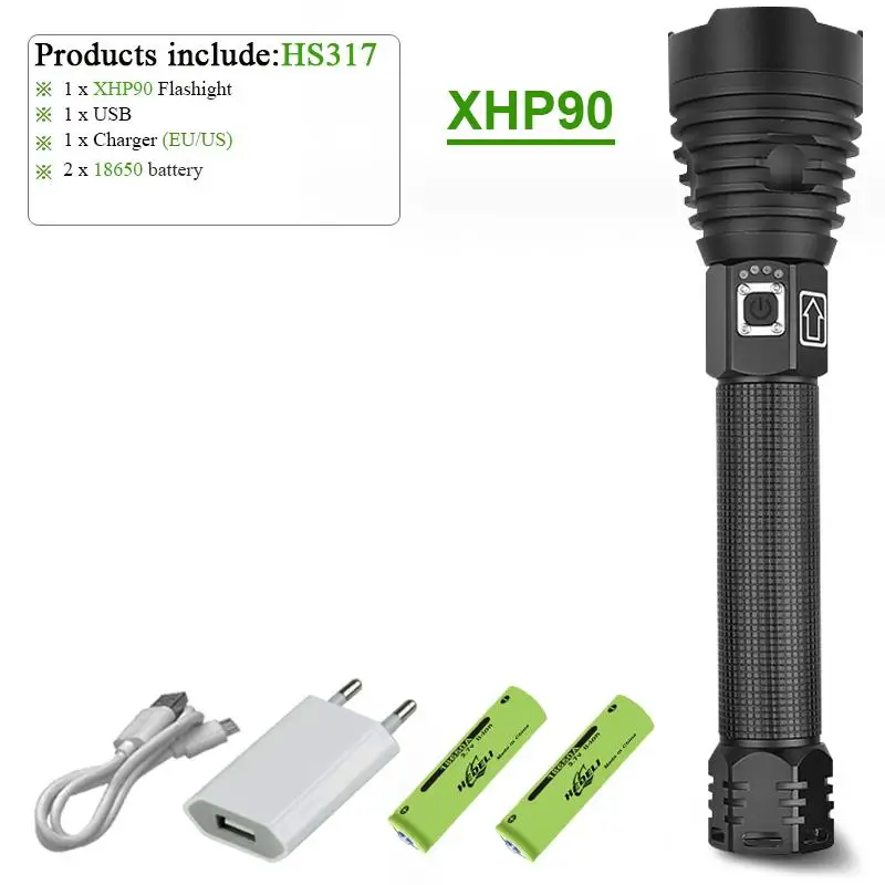 HS317B1 Супер яркие люменов xhp90 перезаряжаемые фонарики факелы zoom usb фонарик XHP70 фонарь светодиодный ручной фонарь 26650 или 18650 - Испускаемый цвет: HS317B1