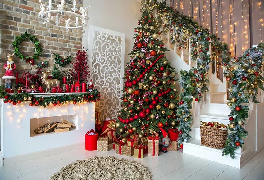 Christmas Photo Background Family Tree Staircase Flower Basket Closet Gift Decorative PhotographyBackground | Электроника