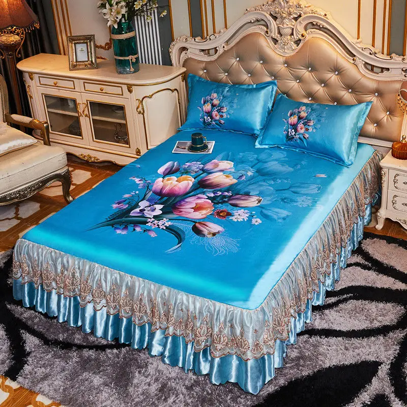 Роскошное постельное белье юбка для кровати 3 шт. (1 + 2 наволочки) простыня