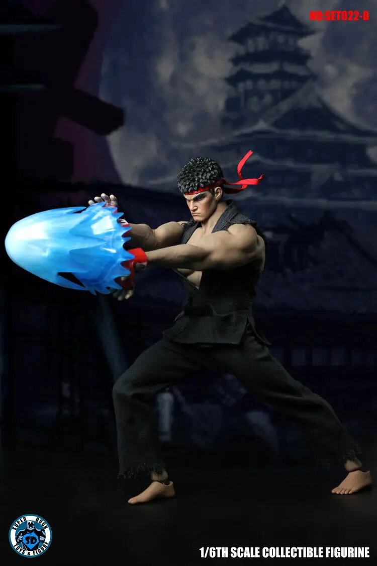 Street Fighter черный Рю 1/6th Косплей Костюмы+ повязка для головы лепить Супер утка SET022B