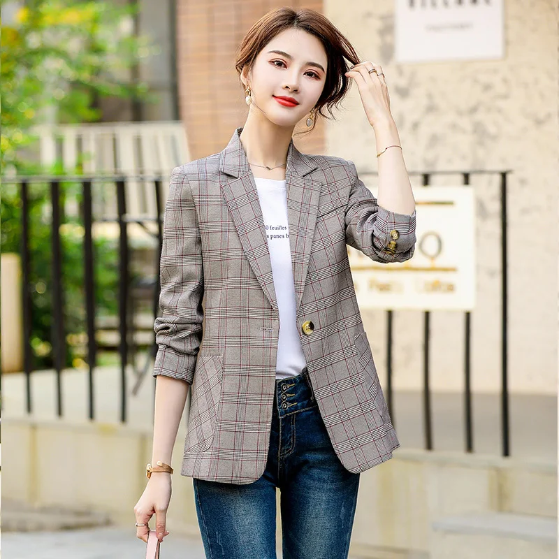 

2021 Jacket Women Fashion Pocket Noble Red Plaid Coat OL Styles Spring Autumn Blazers for Women Business Work Blazer Outwear Top