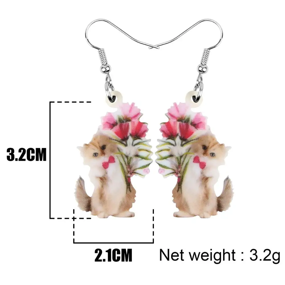 NEWEI Acrylic Valentine's Day Flower Bow-knot Cat Earrings Drop Dangle Jewelry For Women Girls Teen Lovers Charms Gift Accessory |