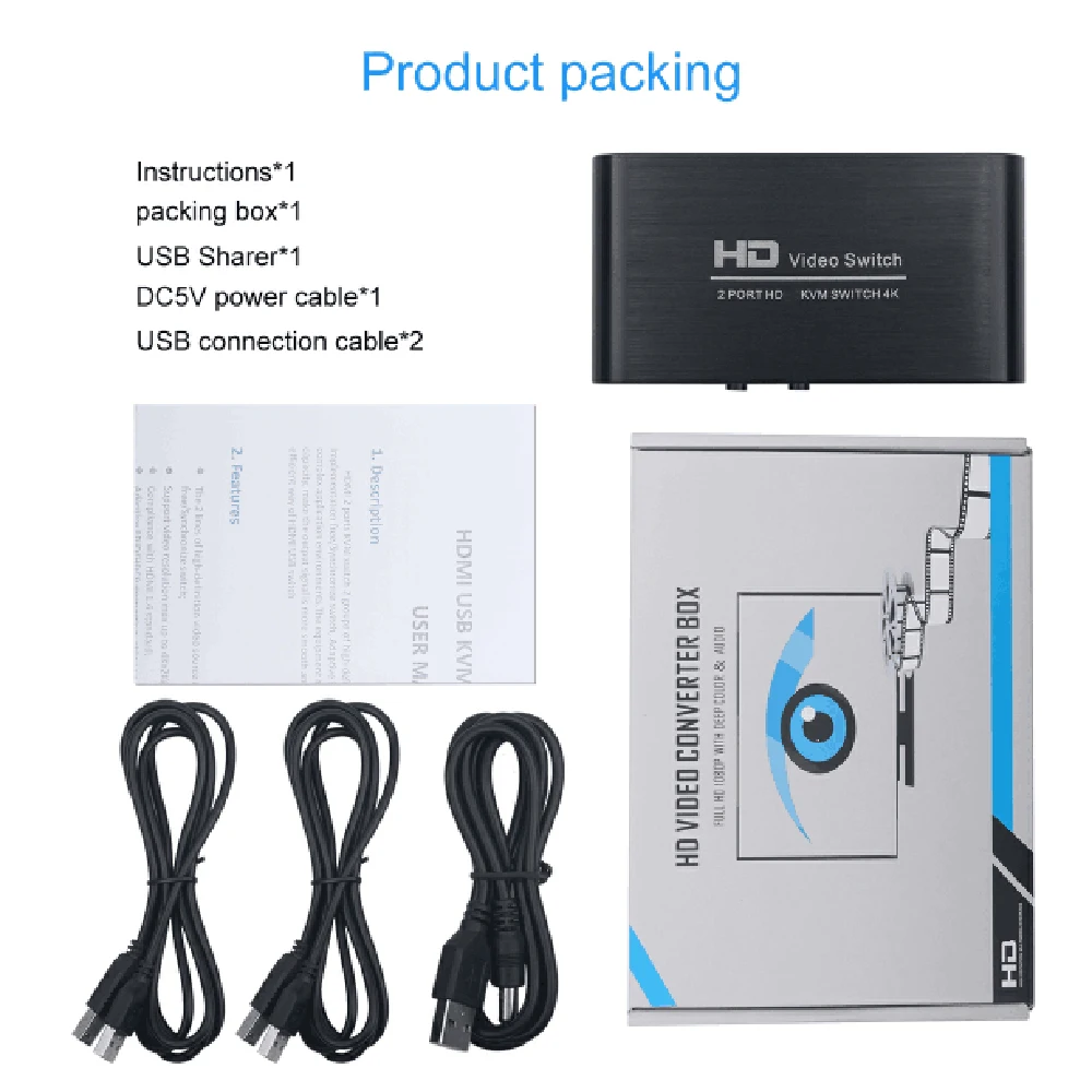 

HD Video Switch Wireless Mouse Keyboard Sharer 4K HDMI-Compatible KVM USB 2.0 Computer Switcher Monitor Display Sharer