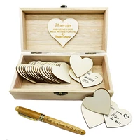personalized wedding guest book with hearts custom name date wooden keepsake box bamboo pen wedding decor