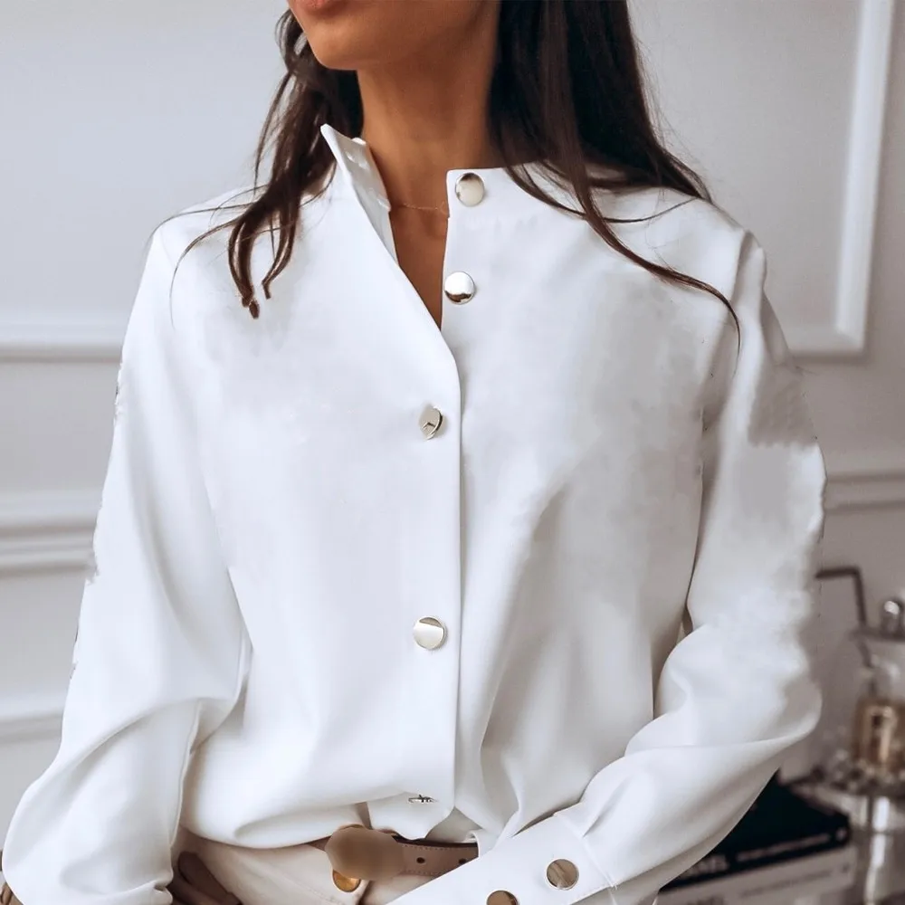 

New Women Simply Button Shirt Long Sleeve Blouse Ladies Office Long Sleeve Blouse Chemise Tops Loose Style