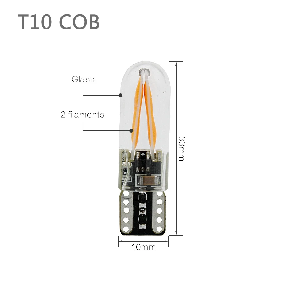 T10 COB 1 шт. 1156 BA15S P21W COB светодиодный 1157 BAY15D стеклянный светодиодный светильник с нитью накаливания автомобильная лампа авто задний тормозной светильник DRL сигнальная лампа заднего поворота DC 12 В - Испускаемый цвет: T10 COB