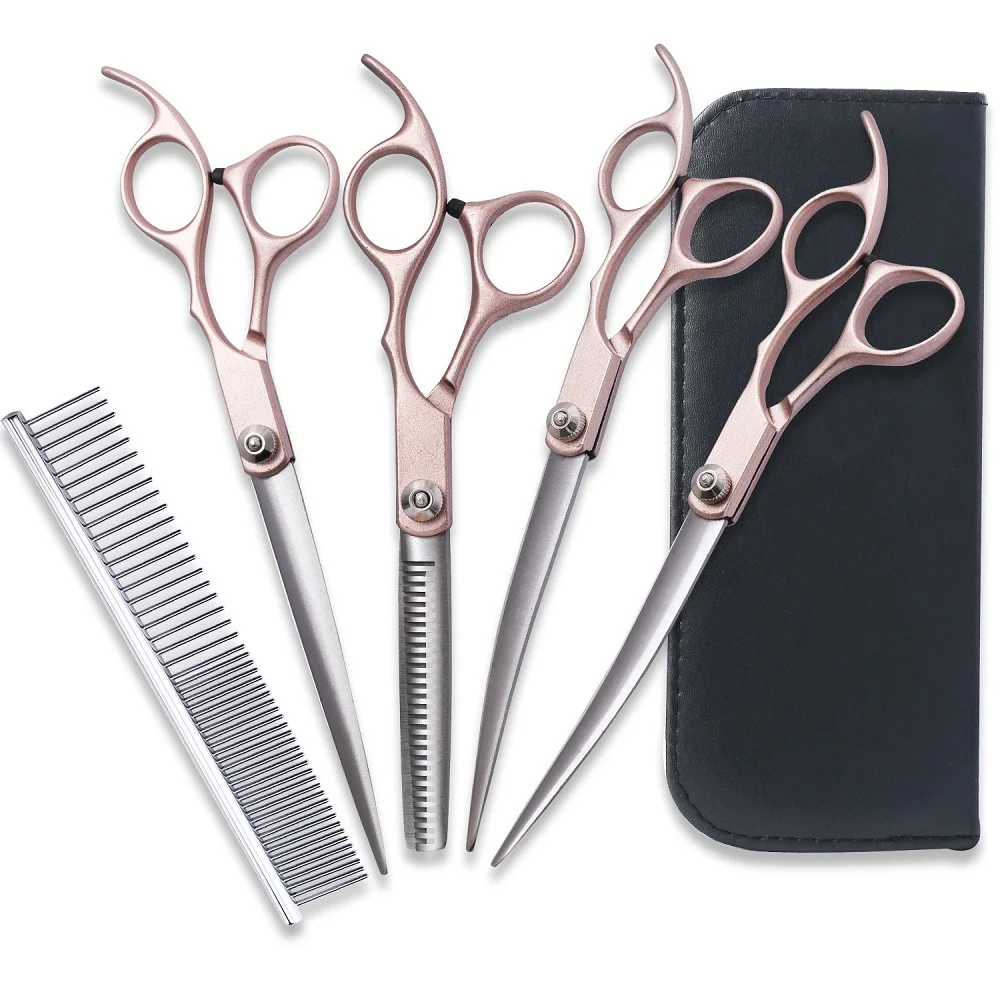 

5pcs/Set 7.0inch Paint Stainless Steel Pet Dogs Grooming Scissors For Hair Thinning Shear Sharp Edge Animal Barber Cutting Tool