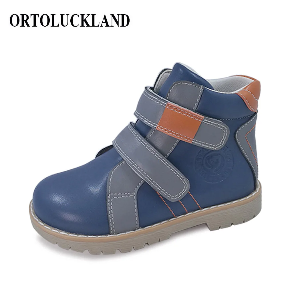 grey dark blue Ortoluckland ортопедическая детская обувь для маленьких детей; зимние ботинки; сезон весна-осень; модные синие кожаные футбольные короткие ботинки - Цвет: grey dark blue