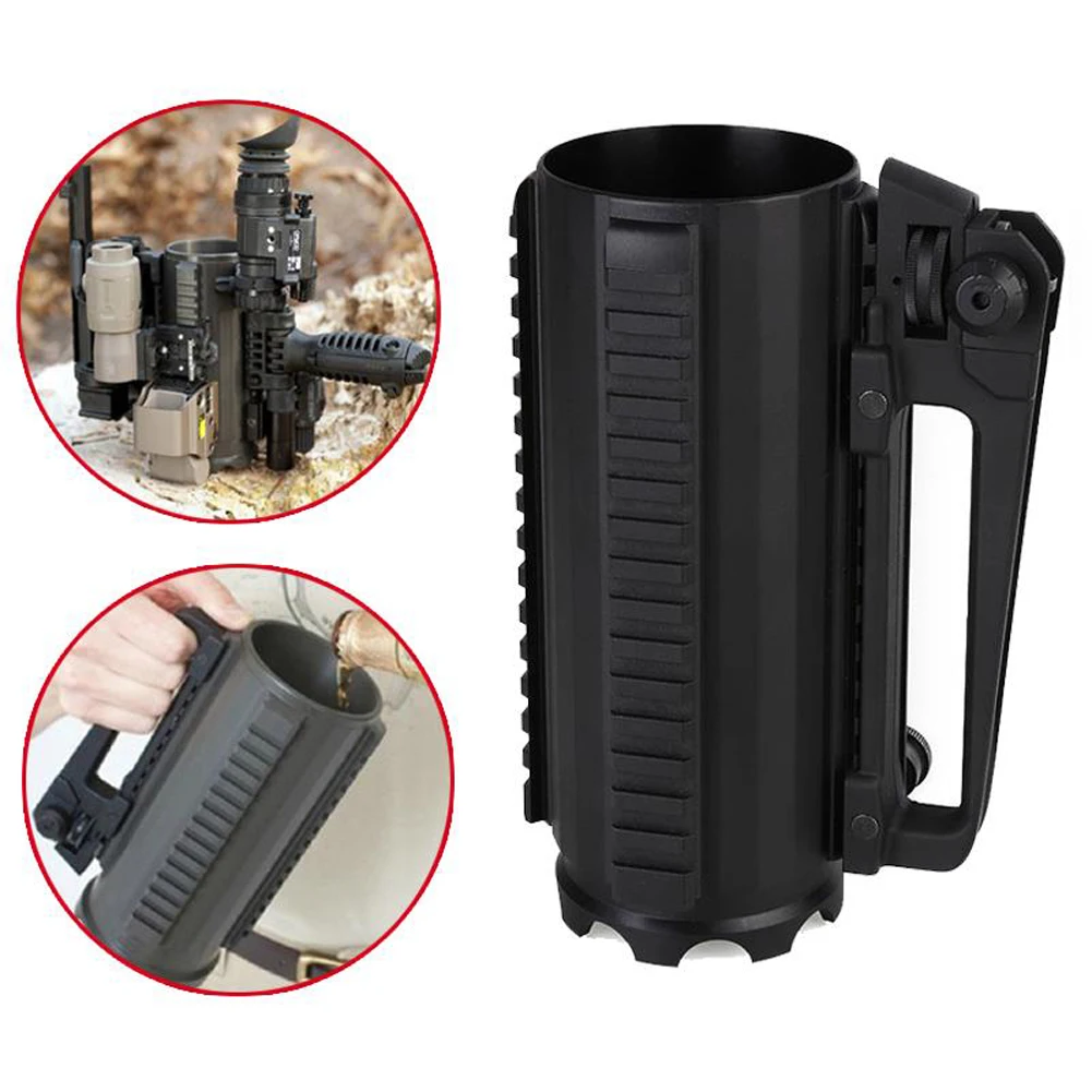 

Tactical Military Multifunction Aluminum Detachable Carry Battle Rail Mug Outdoor Sport Beer Cup with Rail Rear Sight Handle