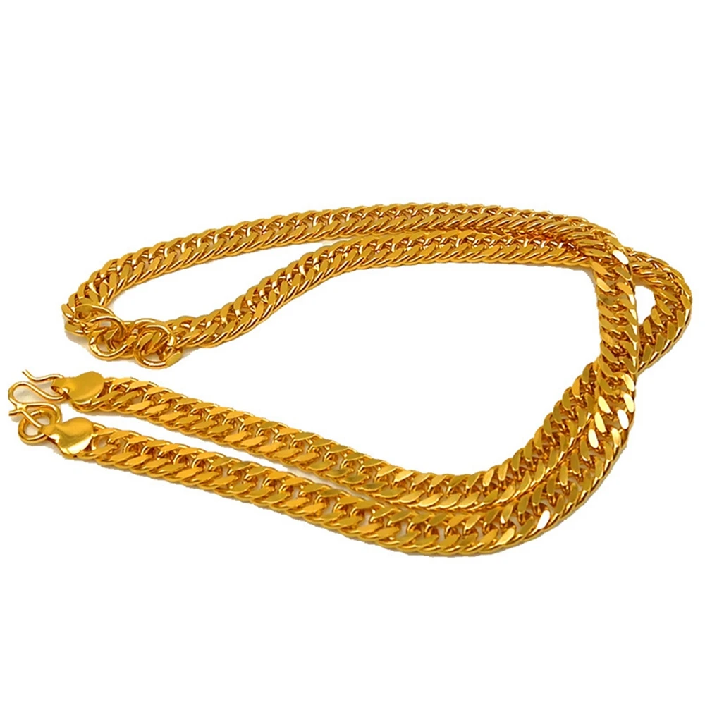 

8mm/10mm/12mm Double Curb Miami Chain Necklace Men Yellow Gold Filled Classic Clavicle Jewelry Gift 60cm Long