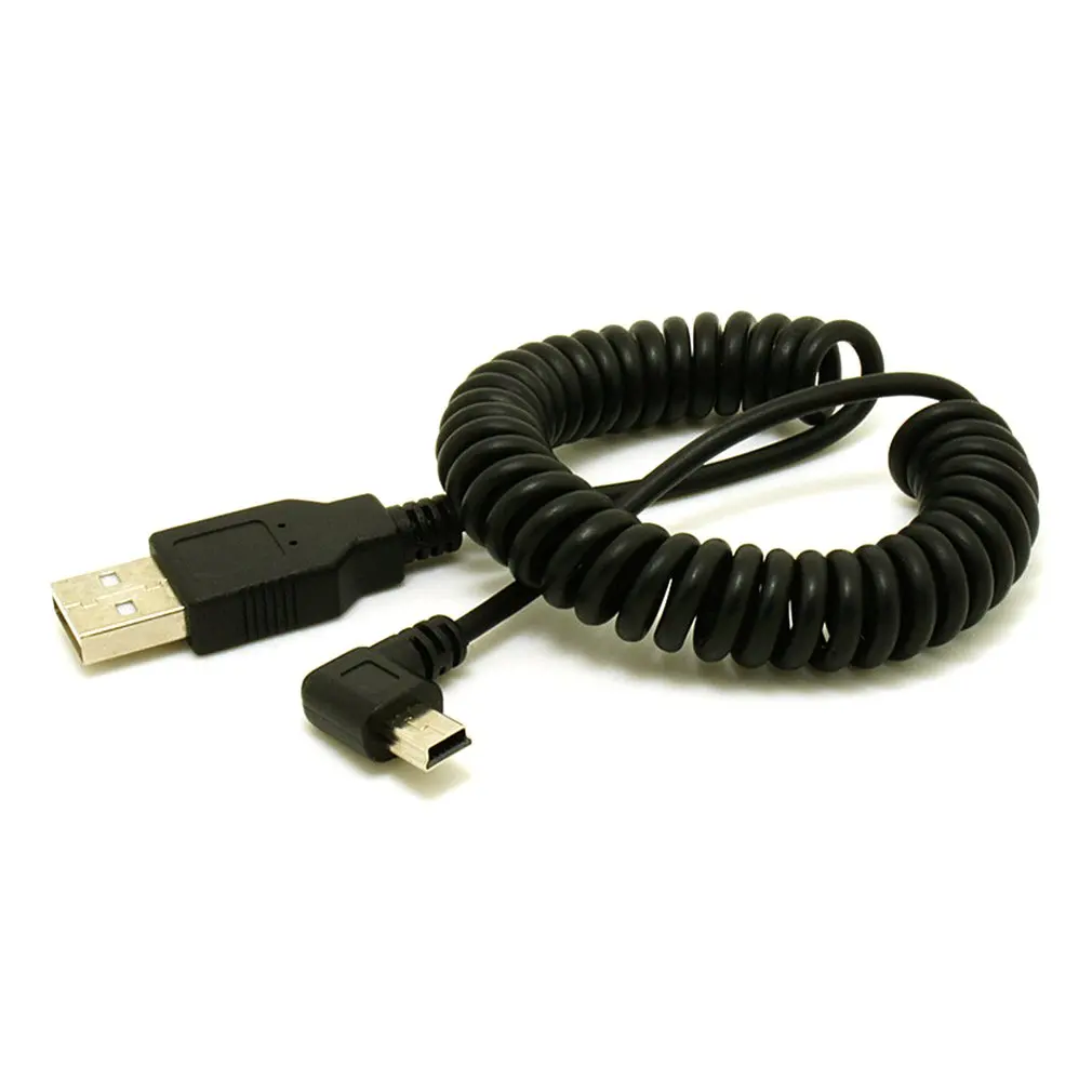 

1pc USB 2.0 A Male to Mini USB 5 Pin Right Angled 90 Degree Spiral Coiled Adapter Cord Cable 5ft for MP3 Players Digital Cameras