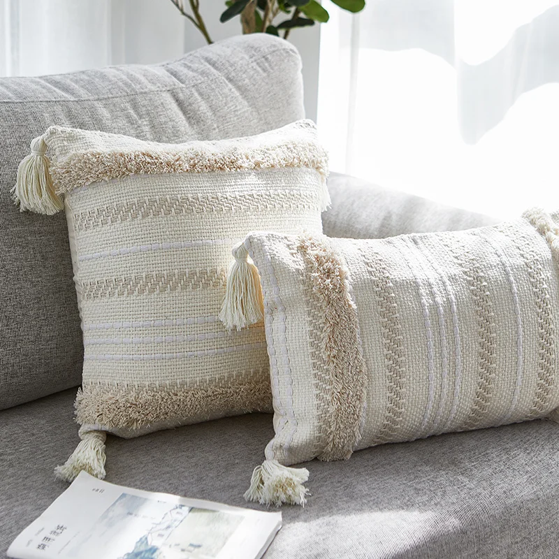

Bohemian style 45*45 chair cushion Nordic modern home Moroccan pillow Moroccan lace tassel tufted pillowcase ins home decoration