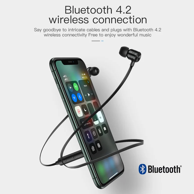 KUULAA Bluetooth наушники беспроводные в ухо шейные спортивные вкладыши гарнитуры для
