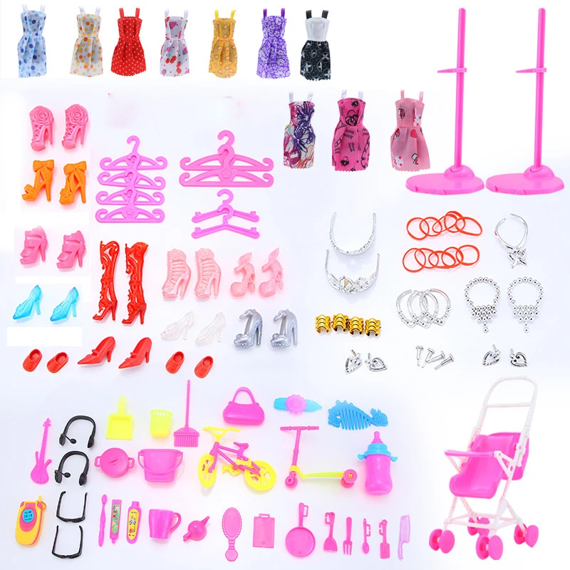 

Мода ручной работы 106 предметов/комплект = 10 платьев для кукол случайный + 12 туфель для кукол + 1 велосипед + 83 аксессуары для кукол одежда для д...