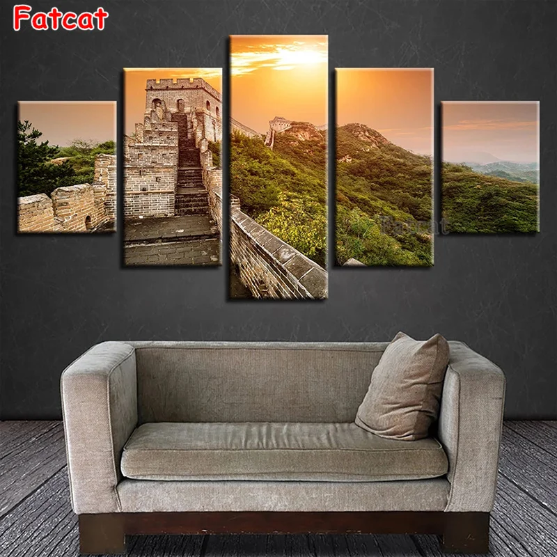 

rhinestone painting Full square Diamonds painting 5 Pieces China'S Famous Great Sunset Scenery full round drill DIY art PP098