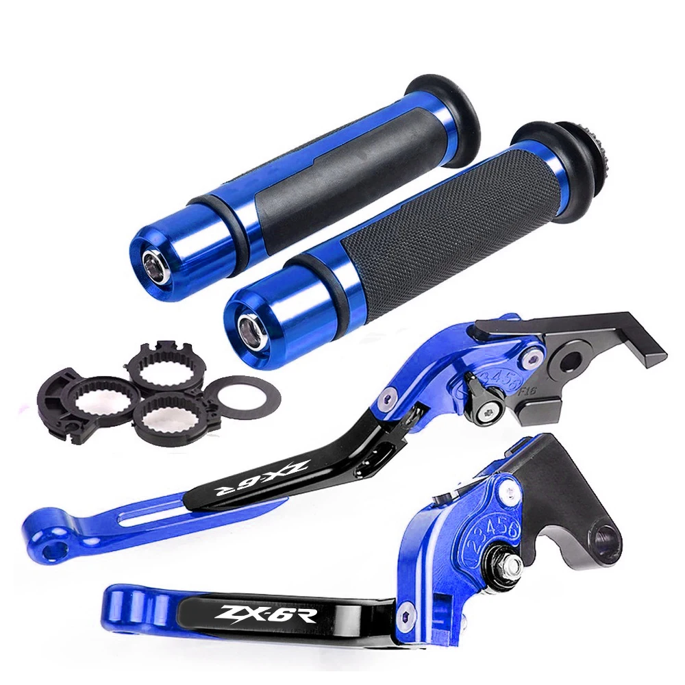 C WITH LOGO blue Ручка тормоза мотоцикла CNC Aliuminum Регулируемый рычаг тормоза сцепления ручка для Kawasaki ZX6R 2000 2001 2002 2003 2004 ZX-6R - Цвет: C WITH LOGO blue