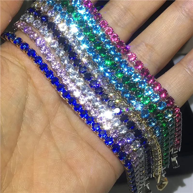 Оригинальный браслет из серебра 925 пробы с цепочкой для тенниса 8 цветов 4 мм