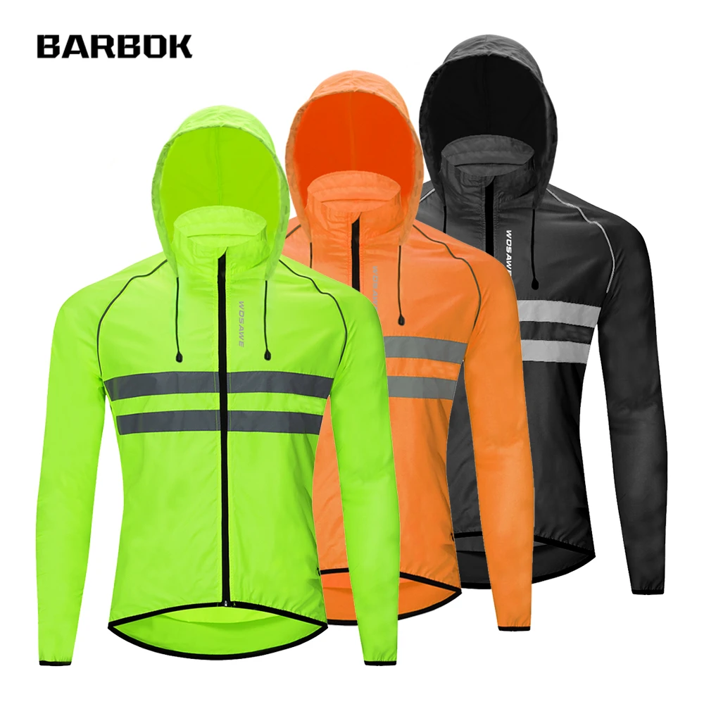 

WOSAWE Reflective Cycling Windbreaker Long Sleeve Jersey Hooded Windproof Jacket Quick-Dry Bike Running Ultra-Light Jerseys