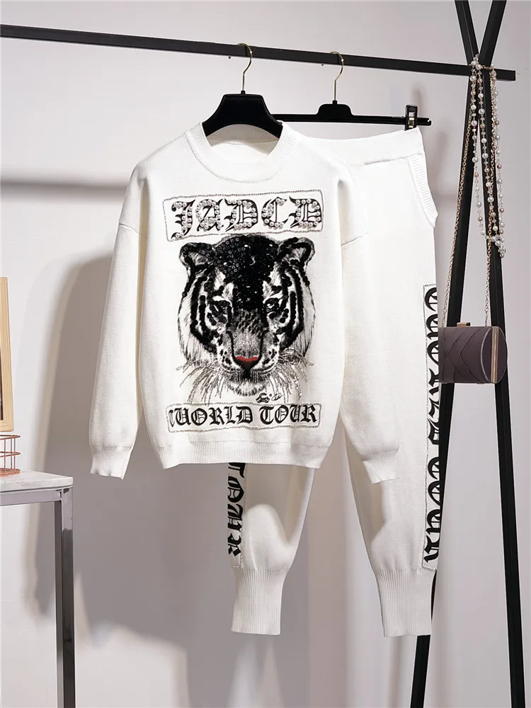 Брюки осенний вязаный свитер комплект из двух предметов Повседневный