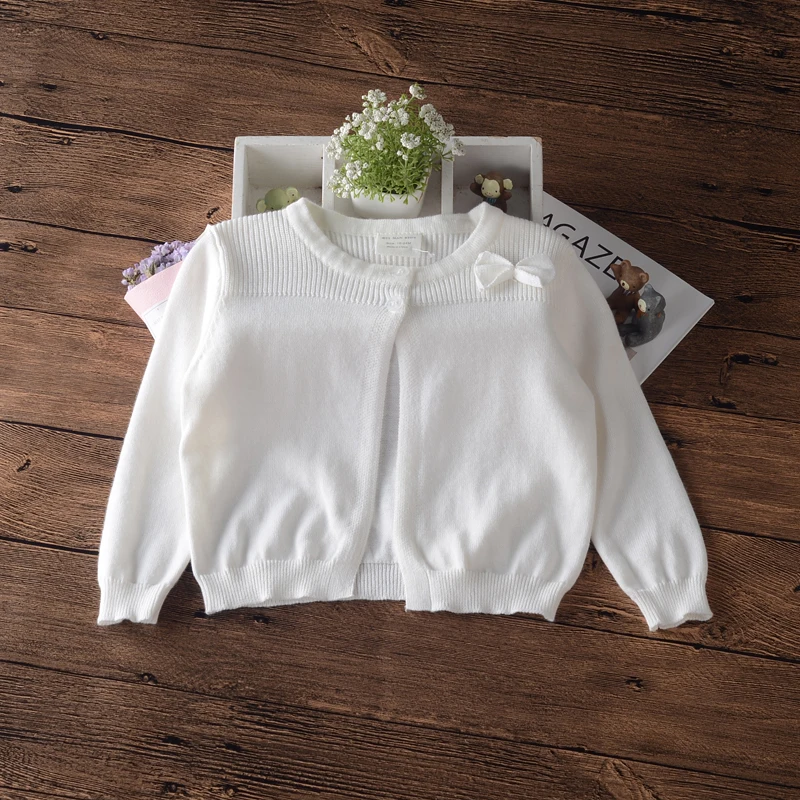 Свитер для маленьких девочек с красным бантом кардиган Весенняя верхняя одежда