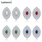 LUOTEEMI Brand New Arrival Austrian Crystal Statement Geometry Flower Ear Clips Women Trendy Earrings Chrisma Birthday Love Gift