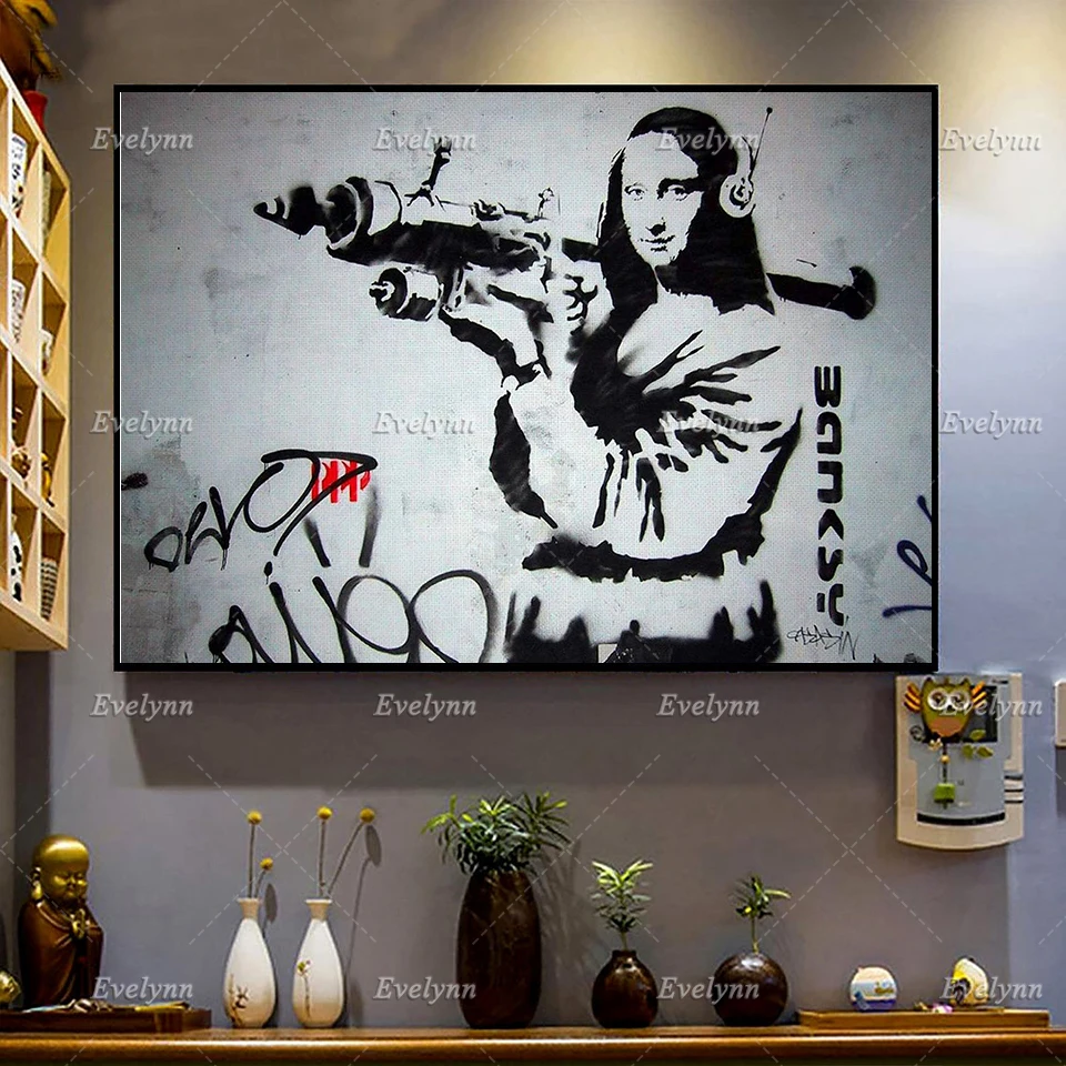 

Banksy Street Art Canvas-Mona Lisa Art Poster/Home Decor Canvas Wall Art Prints Living Room Decoration Unique Gift