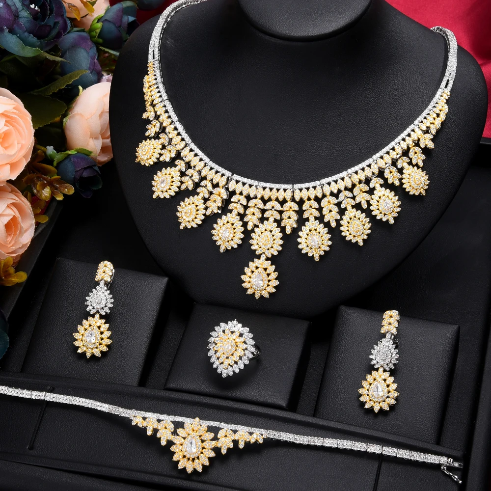 

kellybola Jewel 2021 Dubai High Quality Luxury Full Cubic Zirconia Jewelry 4PCS Set Female Elegant Jewelry Accessories