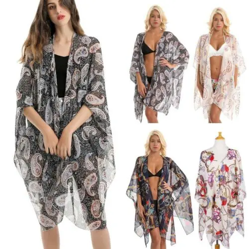 Модное женское бикини с цветочным принтом накидка бохо купальный костюм Пляжное