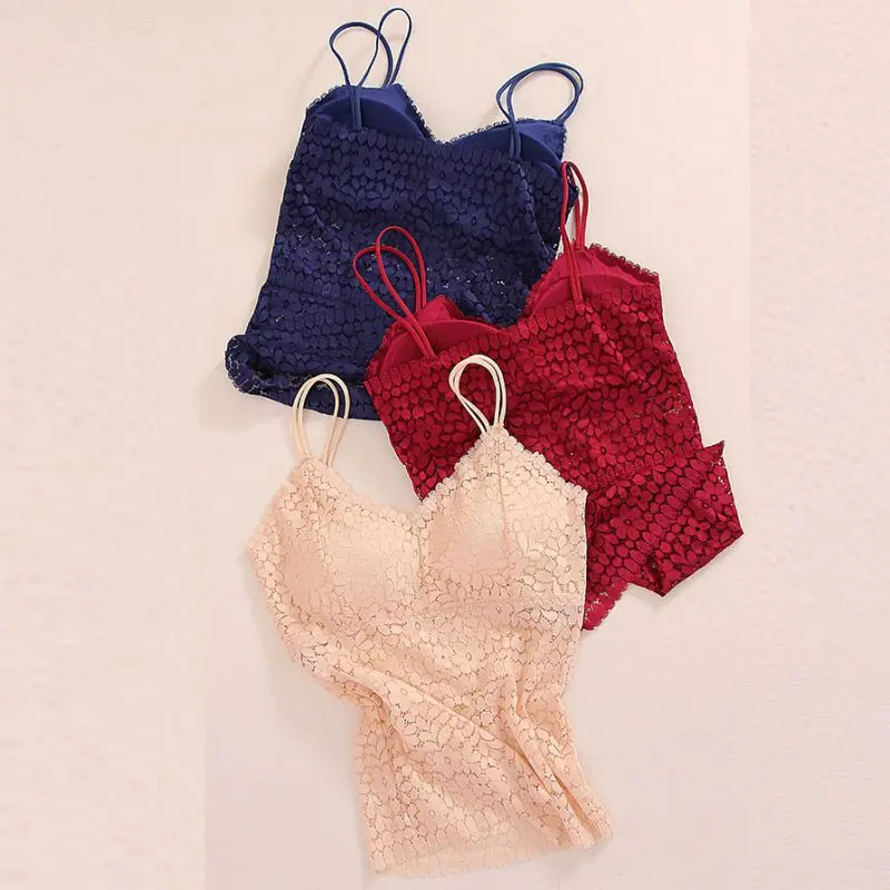 Женская кружевная майка с нагрудной подкладкой уличный сексуальный цветочный