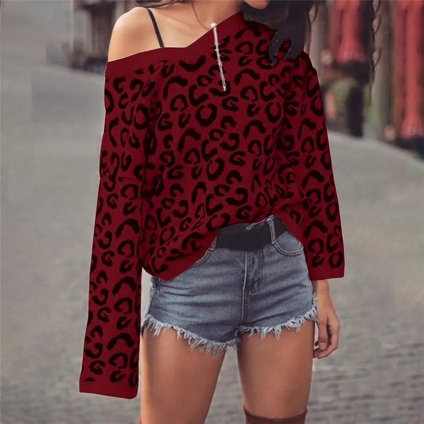 Женский свободный вязаный свитер большого размера с леопардовым принтом в форме