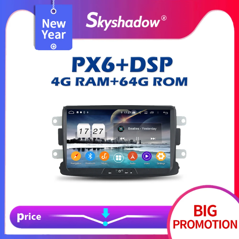 Автомобильный DVD плеер Carplay PX6 720P IPS DSP Android 10 0 4 Гб + 64 ГБ GPS RDS радио Wi Fi Bluetooth для Dacia