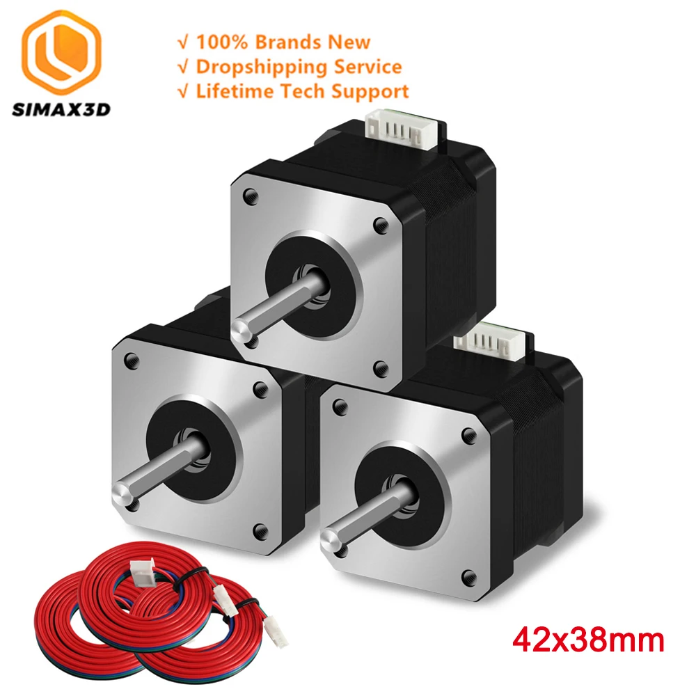 SIMAX3D 3 шт. 38 мм Nema 17 шаговый двигатель 42 Мотор 4 lead 17HS4401 NEMA17 42bygh 1.5A с DuPont линией для