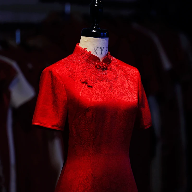 

Шелковые цветы Huan qipao, новинка 2020, модифицированный красный свадебный тост для молодости, возьмите невесты, чтобы носить в обычные времена