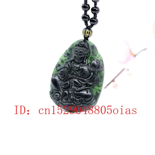 Природный черный зеленый нефрит обсидиан Гуаньинь кулон бусины ожерелье