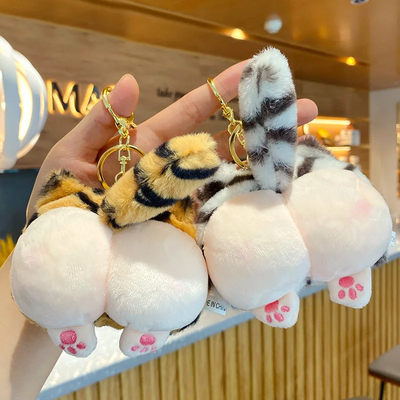 

Брелок для ключей с милым котом, тигровая задница, мультяшное украшение для сумки, брелок-шнур, Детская плюшевая игрушка, милый подарок для д...