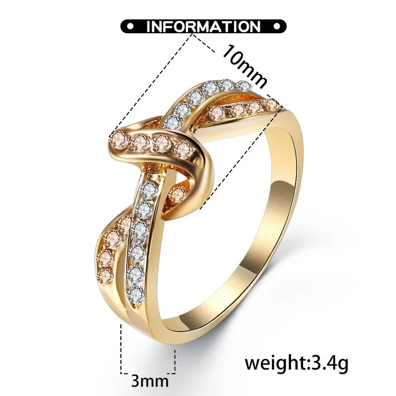 

Newest Two-tone Bow Wrapped Zircon Ring Stone Large Modern Ring for Women Wedding Trendy Jewelry