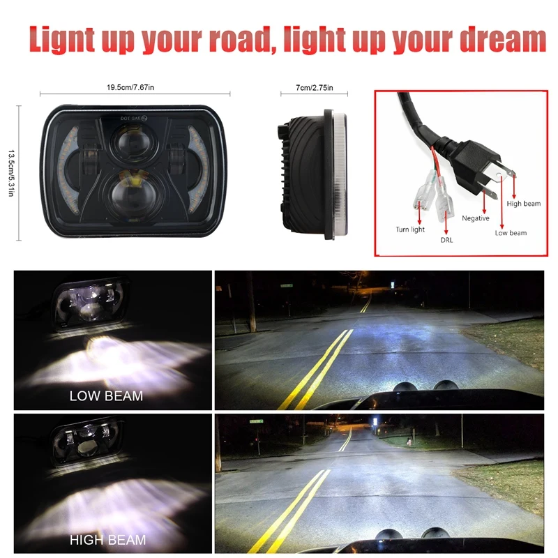 

1PCS H6054 7X6inch 5X7 inch LED Projector Headlight Square Sealed Beam for Plym Dodge GMC Jeep Cherokee Wrangler XJ YJ