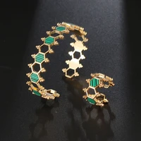 womens green open bracelet ring two piece set hexagon 3a zircon shell personality fashion jewelry