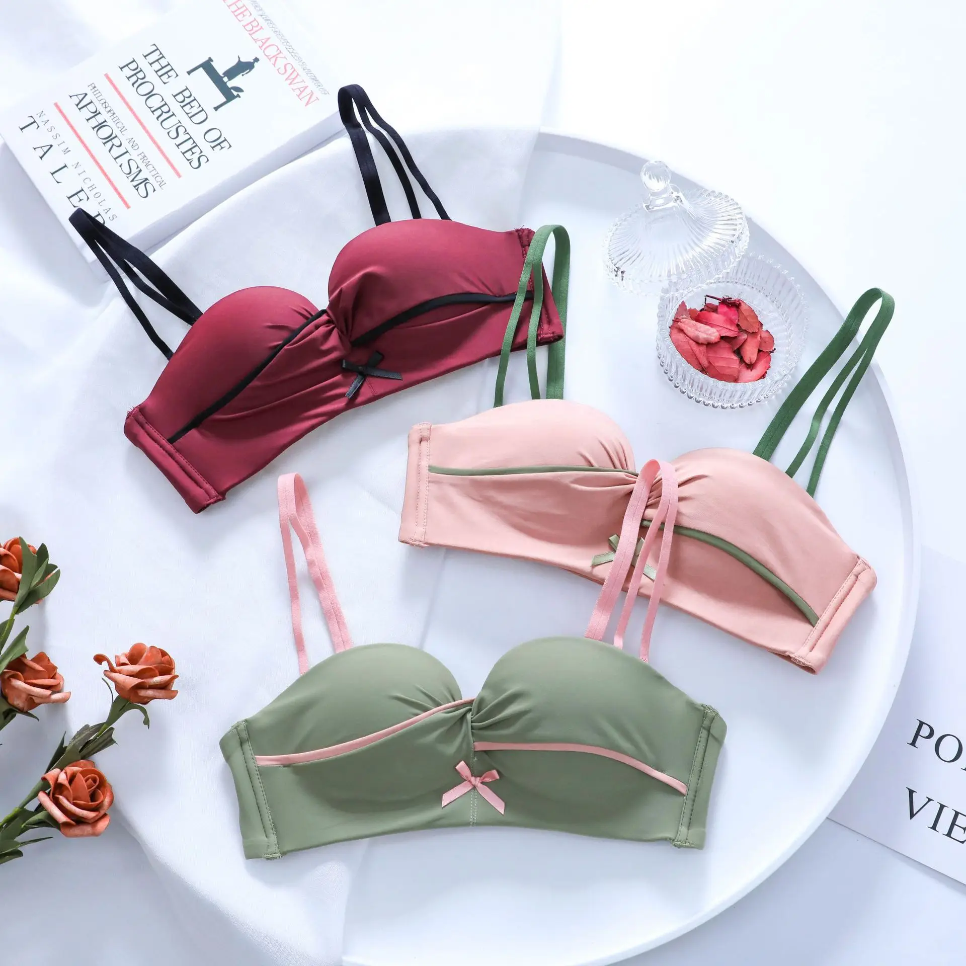 

Sexy Low Chest Detachable Shoulder Strap Bras Women Comfy Breathable Lingerie Heighten Side Seamless No Rim Push Up Brassiere