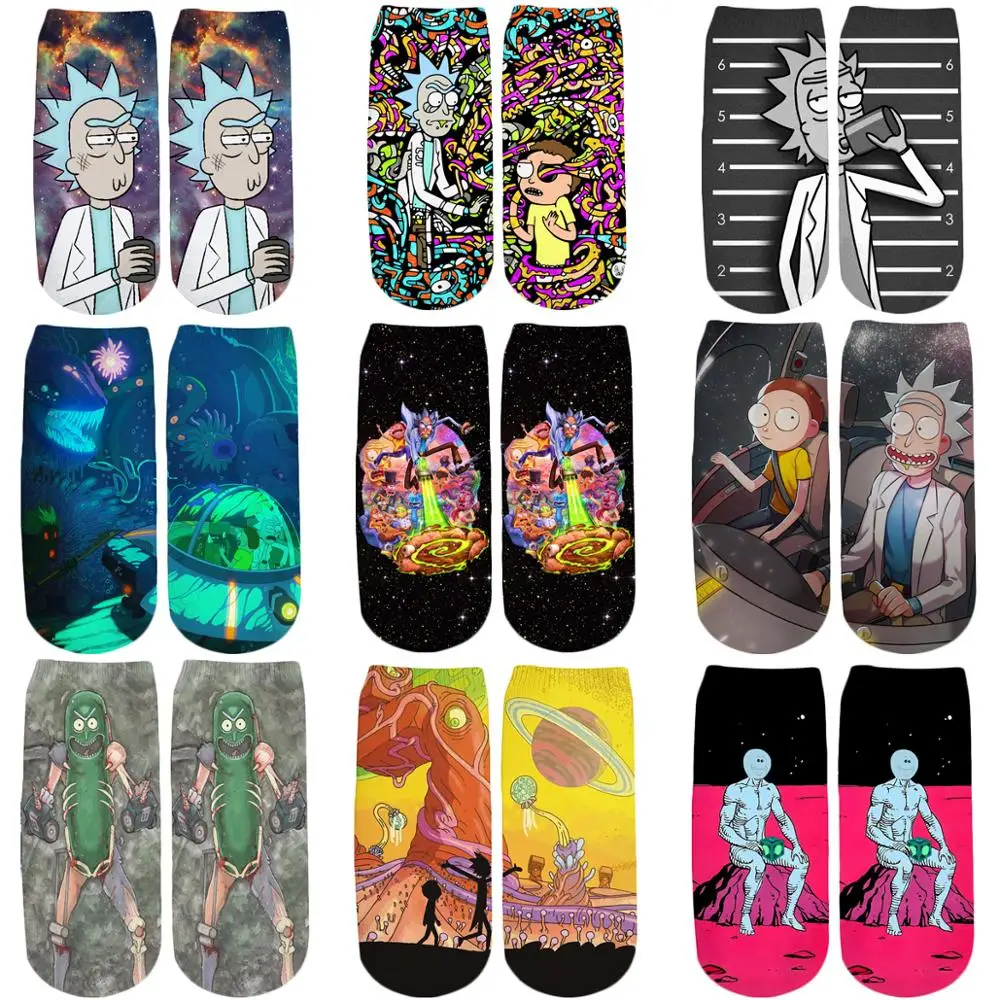 PLstar Cosmos/Новинка года; милые короткие носки с 3D принтом с героями мультфильмов Rick and Morty для мужчин и женщин; корейские носки в стиле Харадзюку; WZ = 145