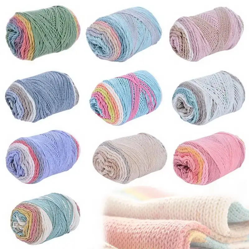 

100g/Ball Rainbow Color Hand-Woven Cotton Yarn Soft Crochet Thick Yarn For Hand Knitting Warm Sweater Sofa Cushion Scarf DIY