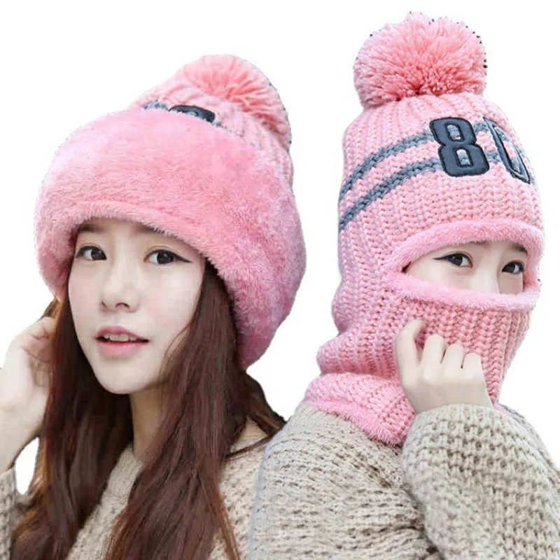 

Winter Knitted Beanie Hats For Women Outdoor Ear Protection Hats Warm With Integrated Skullies Beanies Men Scarf Windproof Hat
