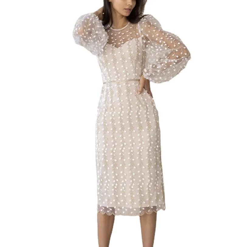 

Seiyaa New Ladies' Temperament Embroidery See-through Mesh Pure Black/white Dress Women's Party Dress Dresses Summer Dress