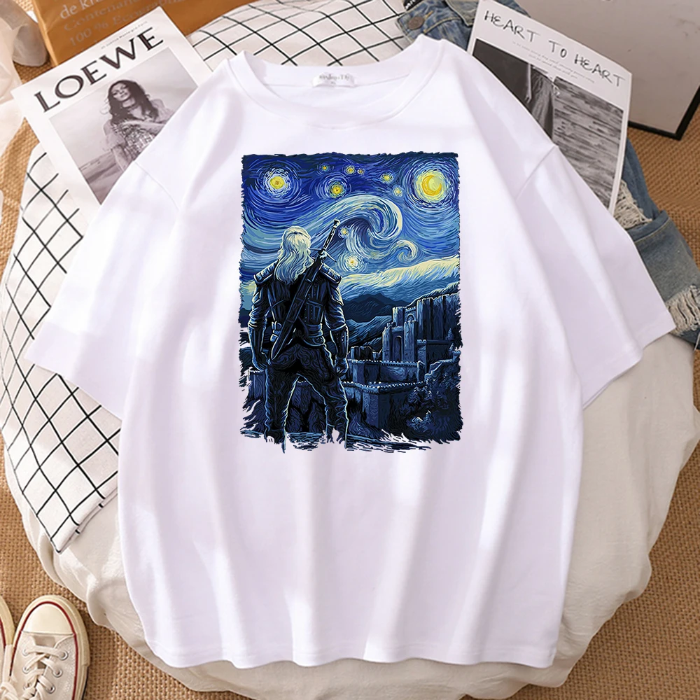 

Starry Kaer Morhen Funny Printing Mens Tshirt Creativity Vintage T-Shirt Vogue Oversized T-Shirts Street Fit Male Tees Shirt