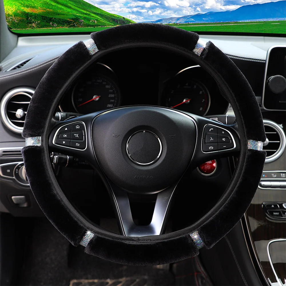 

Чехол рулевого колеса автомобиля эластичный модный мигающий Золотой плюш без внутреннего кольца, подходит для руля диаметром 37-38 см